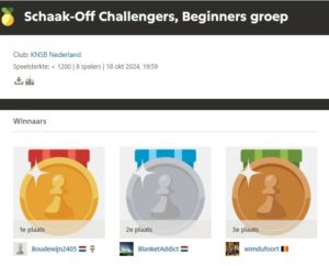 De nummers 1 tot en met 3 in de Beginnersgroep-van de eerste Schaakoff-Challenger